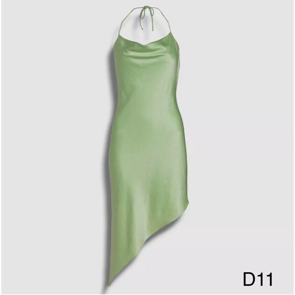 Alice + Olivia‎ Women Green Satin Asymmetrical Cowl Halter Slip Dress Size 10 - Picture 1 of 12